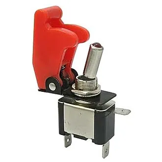 SAC-01 RED ASW-07D R-LED - Тумблер ON-OFF (3c) 25А 12В красная LED подсветка, с красным защитным колпачком SAC-01