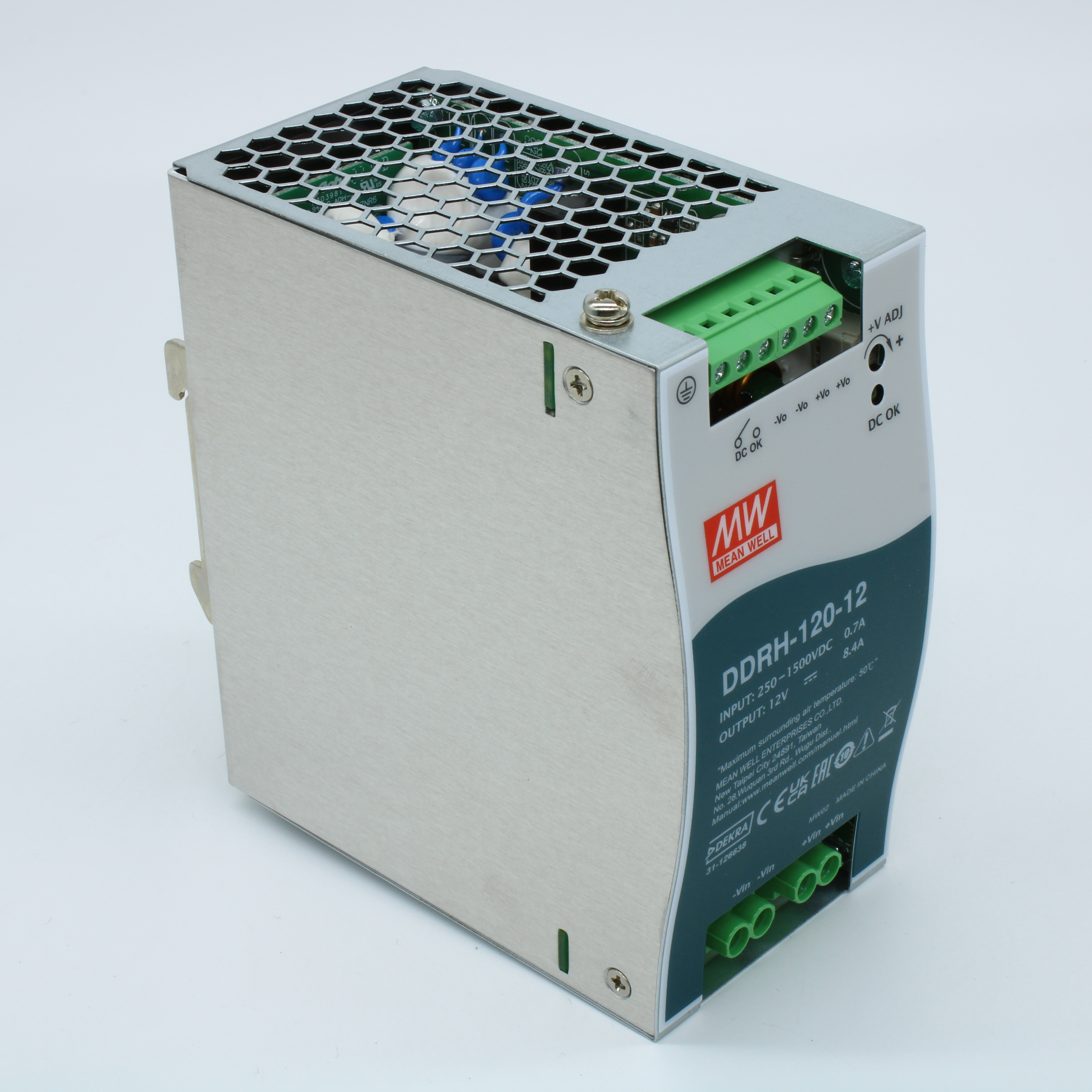 DDRH-120-12 - DC-DC, 100.8Вт, вход 250…1500 В DC, выход 12В/8.4А, рег.выход 12…15В, изоляция 4000В DC, в кожухе на DIN-рейку, 63х125.2х115мм, -40...+85°С