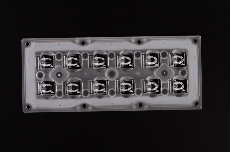 ALST173D12LED5050T3M - Групповая прямоугольная линза 2x6 на 12 светодиодов 3030/3535/5050, эфф=93%, диаграмма T3 , 173x71.4mm   H:9,38mm, PMMA