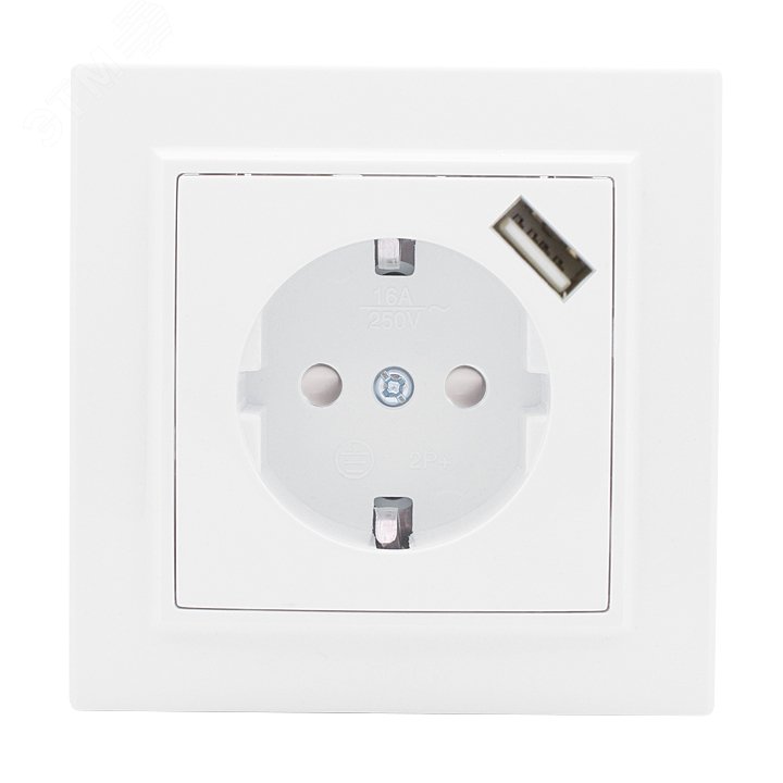 Розетка 1-м СП Минск 16А IP20 с заземл. защ. шторки с заряд. устройством USB 1А бел. ERR16-028-100-USB