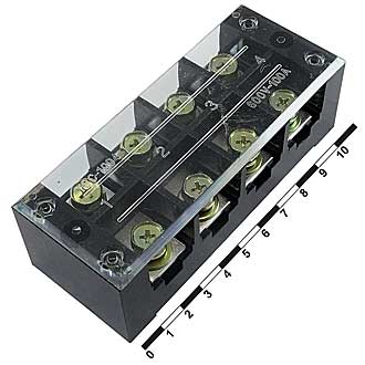TB-10004 - Клеммная колодка винтовая с крышкой 8 контактов (2х4) М6, AWG6, 10мм2, 100А 600В