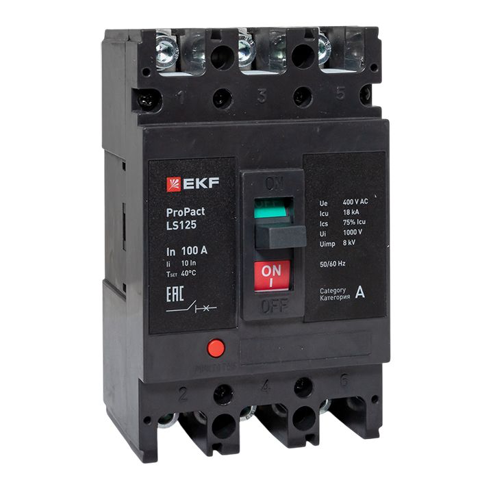 Автоматический выключатель LS125 18кА 3P 100А ProPact EKF mccb-125-18-3-100-ls