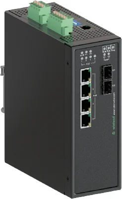 Коммутатор WIENET L2MS 6-4PoE-2SFP - Коммутатор серии WieNet, управляемый, 4 портов RJ45 скорость передачи 10/100 MBit/s, 2 SFP порта, 4 порта PoE, номинальное напряжение: 9-48 VDC, монтаж: на DIN рейку, материал корпуса: алюминий