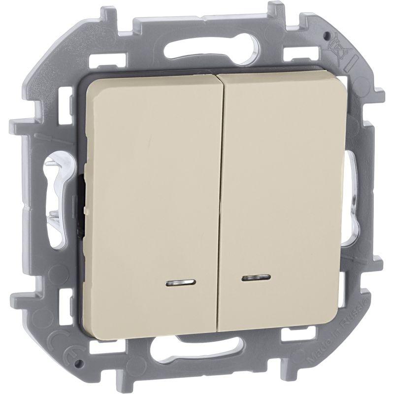 Выключатель 2-кл. Inspiria 10А IP20 250В 10AX с подсветкой/индикацией механизм сл. кость Leg 673631