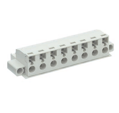 Вилка Wiecon 8413 BFK / 8 TOP K F - Розеточный разъем, угловой, на кабель, с монтажными фланцами, шаг 7,62 мм, 8 полюсов, номинальное сечение: 2,5 мм кв., пружинная фиксация провода, 690V, 12А, с маркировкой, цвет: серый, серия 8413 BFK F