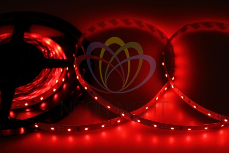 Лента светодиодная 12В, SMD2835, 4,8Вт/м, 60 LED/м, красный, 8мм, 5м, IP20 141-331