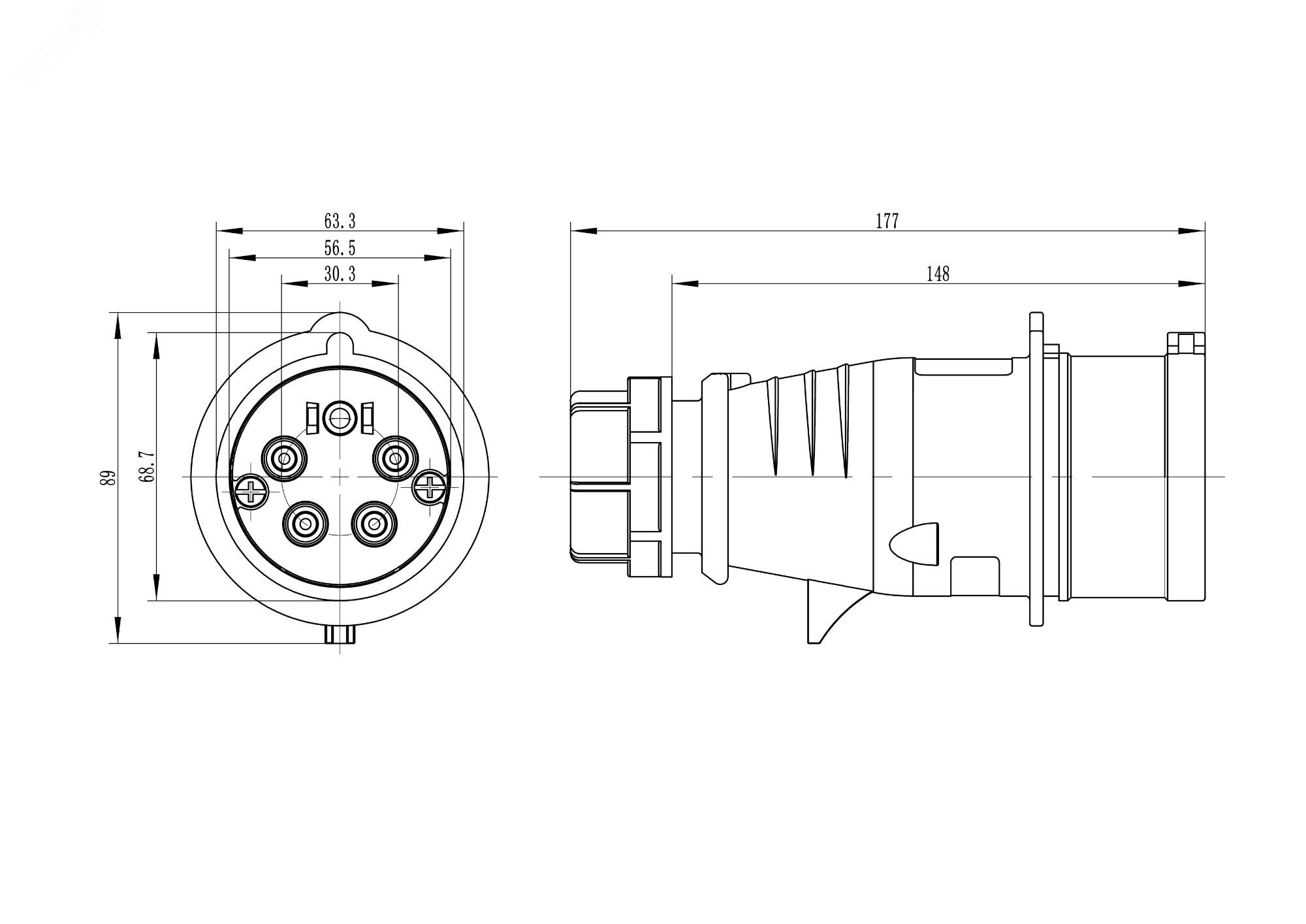 Вилка кабельная IP44 32A 3P+E+N 400V DIS2133237