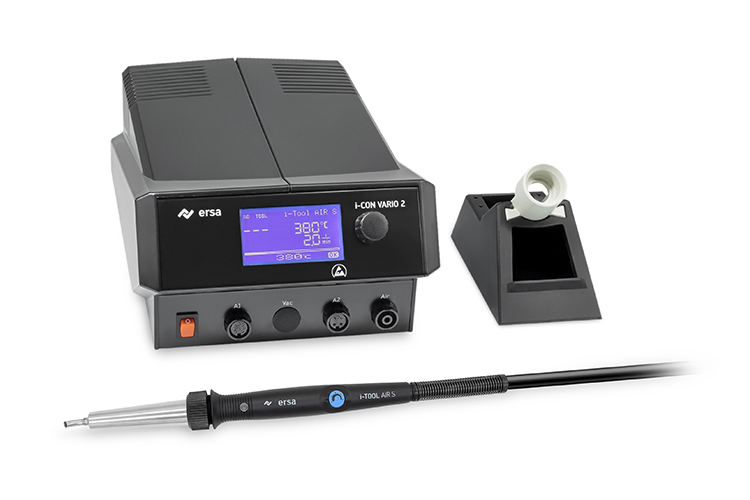 0ICV2005A - Двухканальная антистатическая паяльная станция i-CON VARIO 2 MK2 для монтажа и демонтажа с термофеном i-TOOL AIR S 0470ERJ с возможностью подключения других инструментов, паяльника и термопинцета