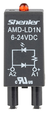 Модуль AMD-LDD1 6-24V DC - Модуль для реле, 6 - 24VDC, зеленый светодиод, диод (+А1/-А2), цвет: черный, для колодок: SRU, SKF14, SKC, SKB, STB, SRC*-E, SRB, GZT, GZM, GZS, GZMB, ES32