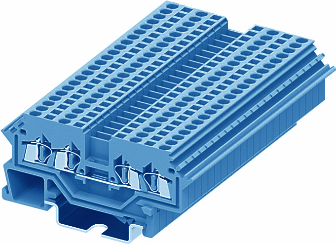 Проходная клемма 215904 - Проходная клемма, с разрывом цепи, TA1.5, 4 точки подключения, тип фиксации провода: пружинный, номинальное сечение: 1,5 мм кв., 18A, 800V, ширина: 4 мм, цвет: синий, тип монтажа: DIN