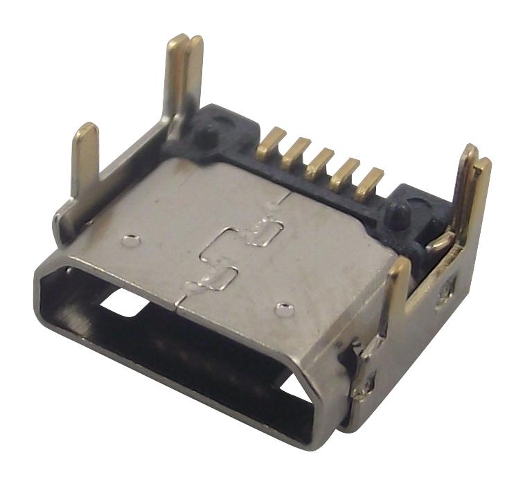 629105150521 - Разъем микро USB 2.0 тип В 5 контактов угловой для поверхностного монтажа крепление в отверстия