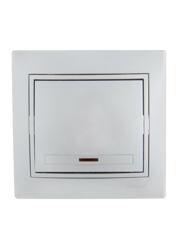 Переключатель проходной 1-кл. СП Mira 10А с подсветкой со вставкой сер. метал. 701-1010-114