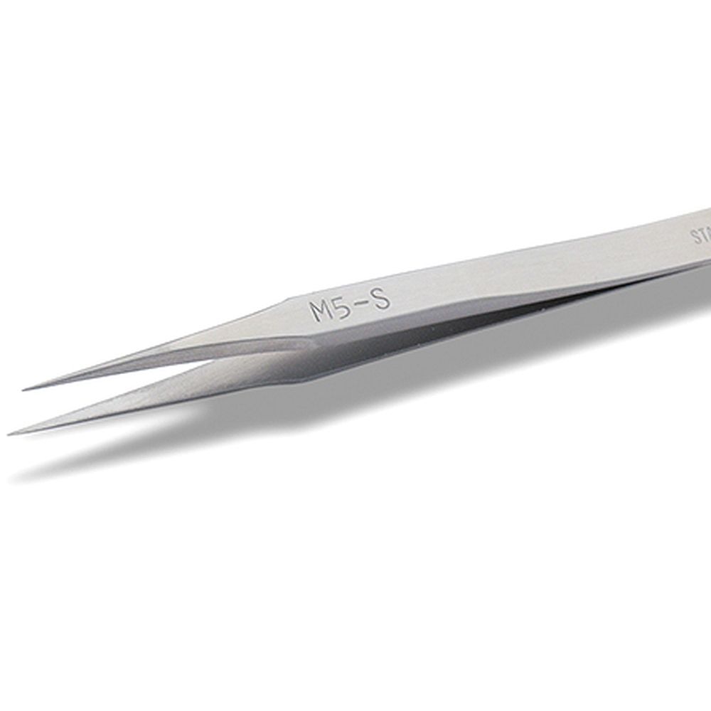 M5S MICRO - Микропинцет из нержавеющей стали с очень маленькими, тонкими и сильными концами. Подходит для работы под микроскопом и удержания миниатюрных компонентов при монтаже, 80 мм, 6 гр