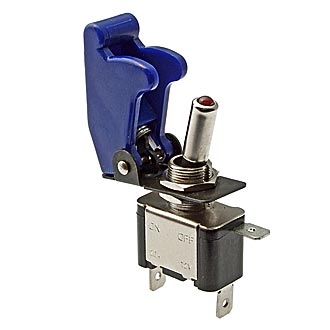 SAC-01 BLUE ASW-07D R-LED - Тумблер ON-OFF (3c) 25А 12В красная LED подсветка, с синим защитным колпачком SAC-01