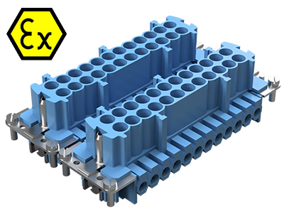 Контактная вставка 72.310.4853.9 - Вилочная контактная вставка взрывозащищенного разъема REVOS Ex, Size 48, винтовая фиксация, с защитой провода, 48 полюсов + РЕ, 90 V, до 16 A, материал контактов: медный сплав, тип покрытия контактов: олово
