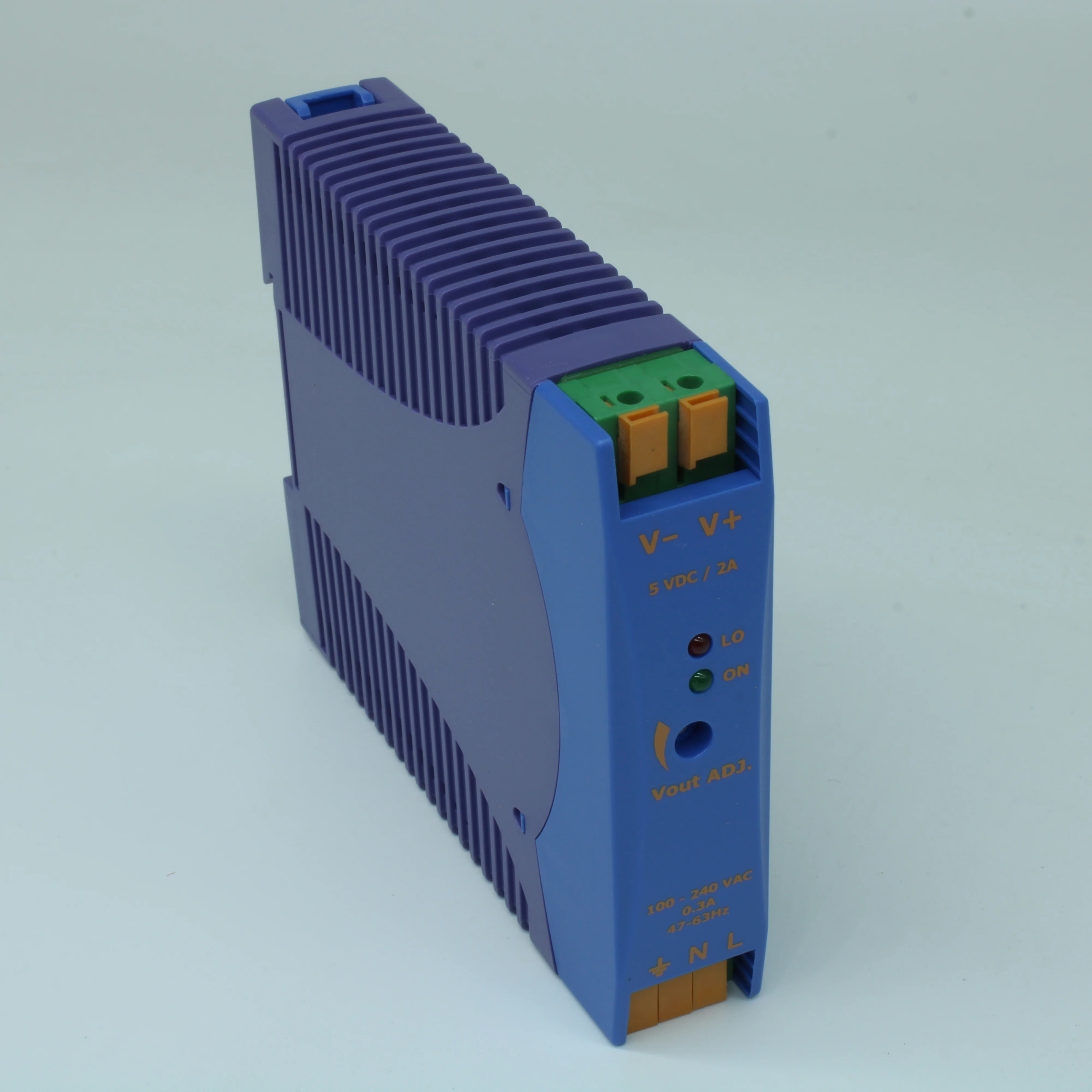 DRA10-05 - Преобразователь AC-DC на DIN-рейку  10Вт, выход 5В/2A, рег. вых 4.5…5.75В, вход 90…265V AC, 47…63Гц / 120...370V DC , изоляция 3000V AC, : 115х90х23мм, -20…+71°С, пружинные клеммы