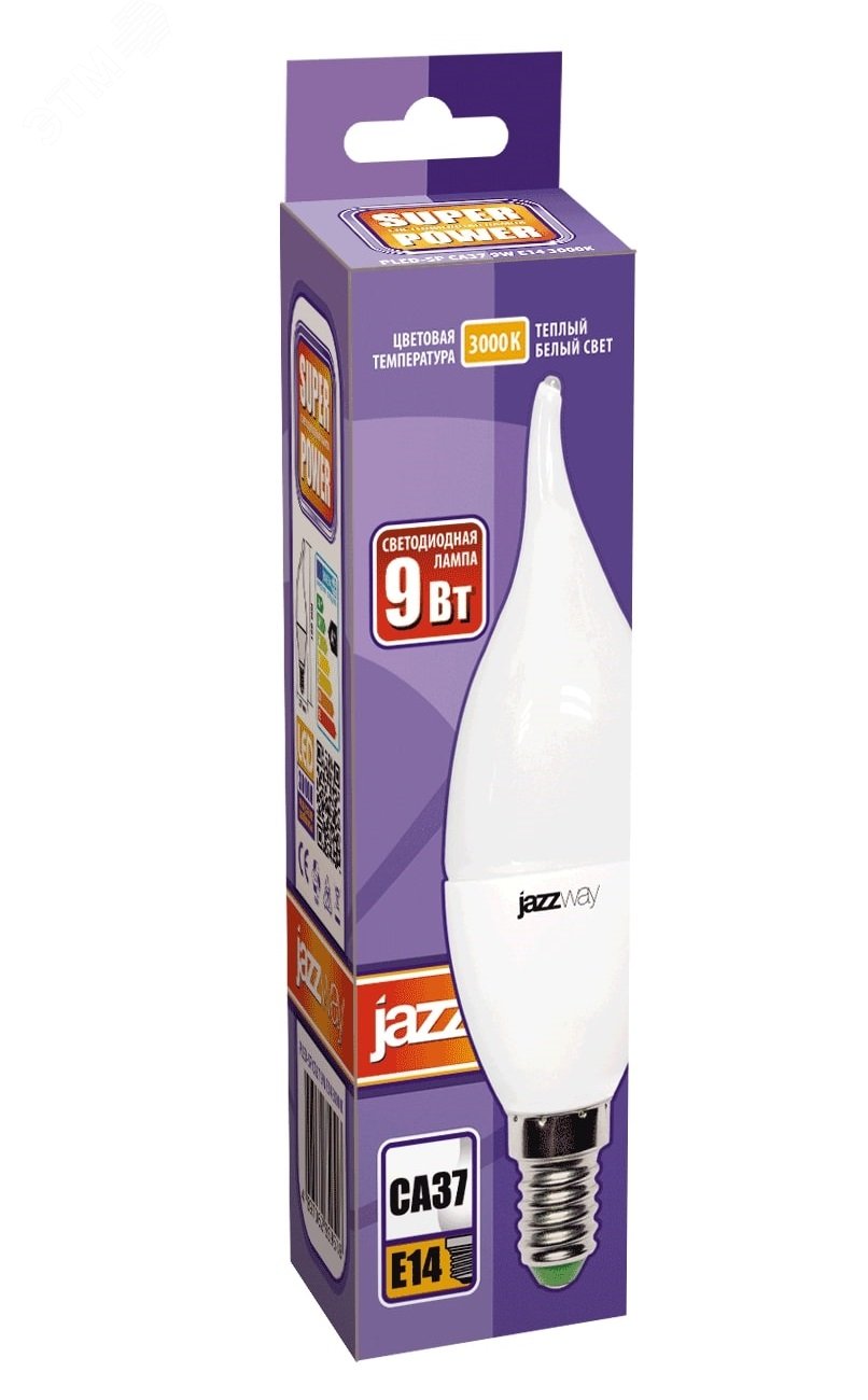 Лампа светодиодная PLED-SP 9Вт CA37 свеча на ветру 3000К тепл. бел. E14 820лм 175-265В 2859518A