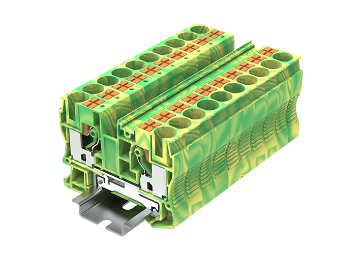 Заземляющая клемма TP10-2-PE - Заземляющая клемма, тип фиксации провода: push-in, номинальное сечение: 10 мм кв., ширина: 10,2 мм, цвет: желто-зеленый, тип монтажа: DIN 35