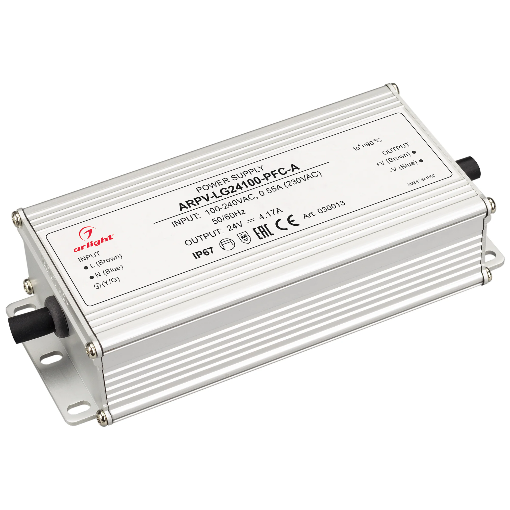 Блок питания ARPV-LG24100-PFC-A (24V, 4.17A, 100W) 030013 - Источник напряжения с гальванической развязкой для светодиодных изделий. Входное напряжение 100-240 VAC. Выходные параметры: 24 В, 4.17 А, 100 Вт. Встроенный PFC >0.95. Герметичный алюминиевый ко