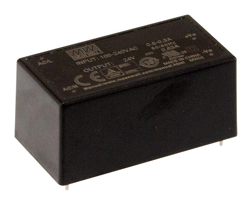 MPM-15-15 - AC-DC med, 15Вт, вход 80...264В AC 47...440 Гц, выход 15В/1А, изоляция 4000В AC, на плату, 52.4х27.2х24мм, -40...+85°C
