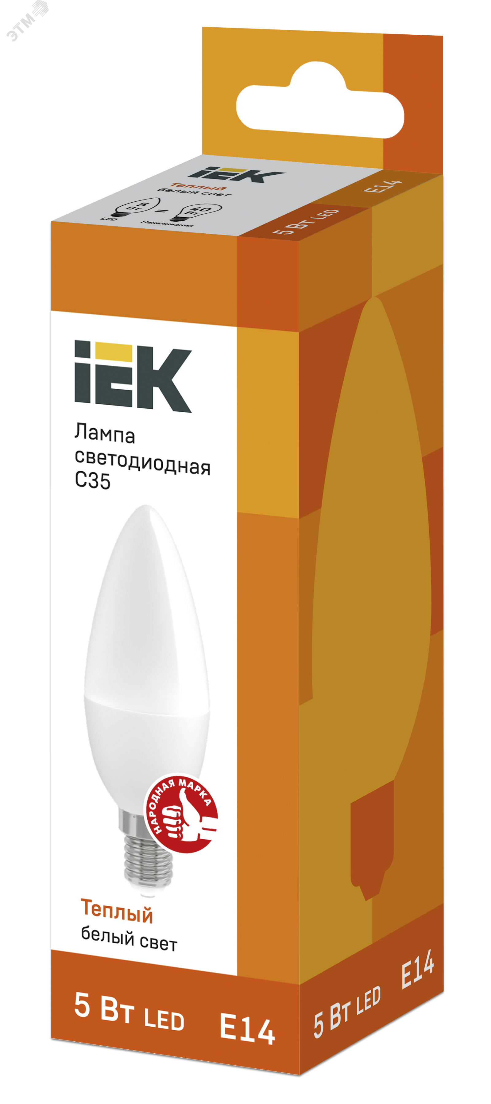 Лампа светодиодная Eco C35 5Вт свеча 3000К тепл. бел. E14 450лм 230-240В LLE-C35-5-230-30-E14