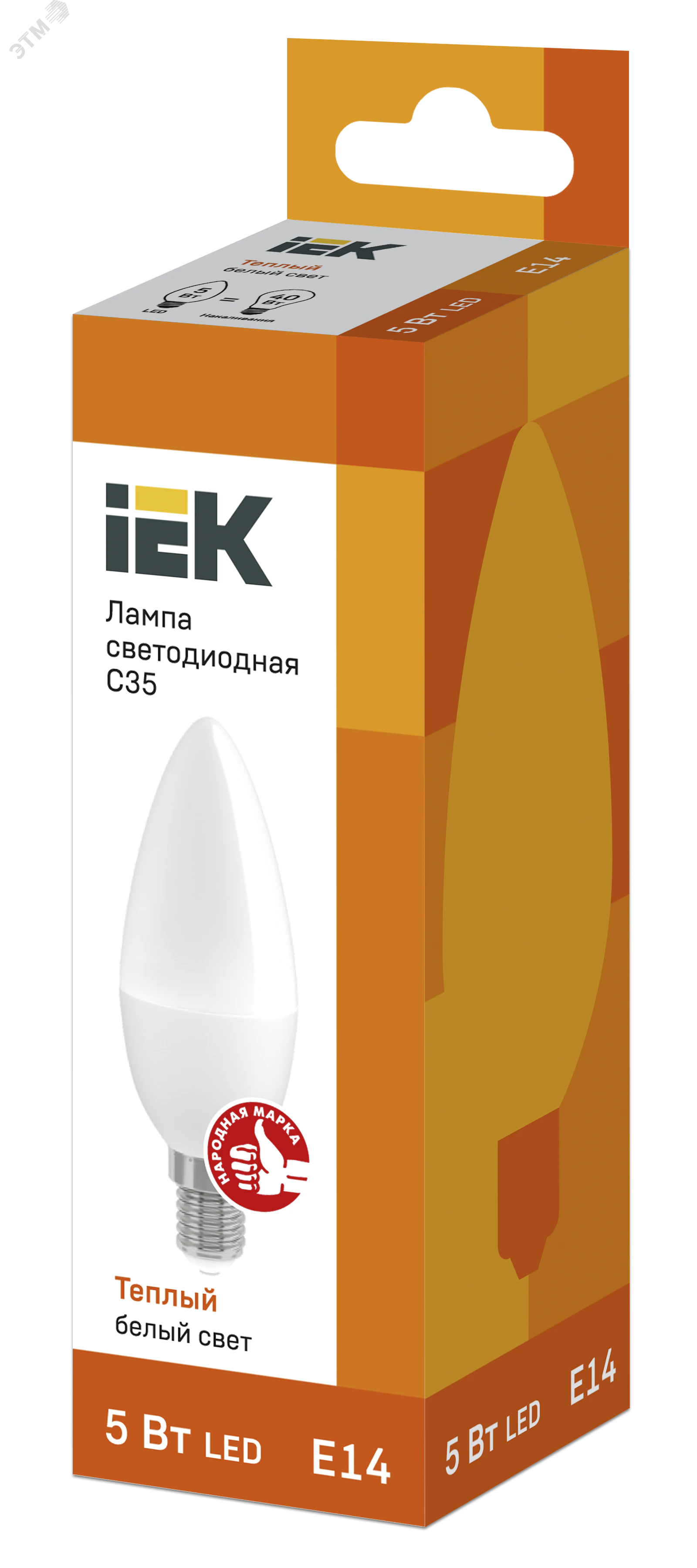 Лампа светодиодная Eco C35 5Вт свеча 3000К тепл. бел. E14 450лм 230-240В LLE-C35-5-230-30-E14