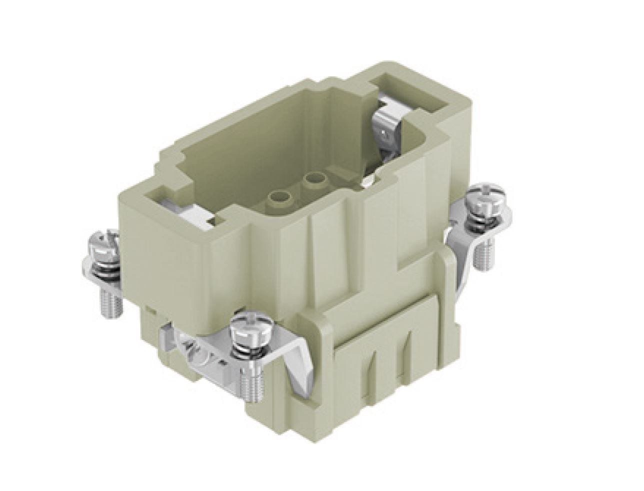 Вилочная контактная вставка HE-006-M - Вилочная контактная вставка, винтовая фиксация, 6 полюсов + PE, типоразмер 6B, 500V, 16A, сечение обслуживаемых проводников 1,0-2,5 мм кв,, тип покрытия контактов: серебро