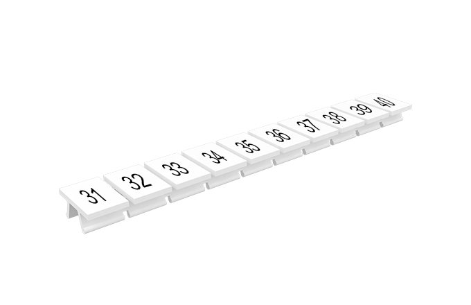 Маркировка  308801/31...40 - Маркировочные шильдики для клемм TU/TP/TC, сечением 6 мм кв., 10 шильдиков, нанесенные символы: 31…40, с горизонтальным, расположением, цвет белый