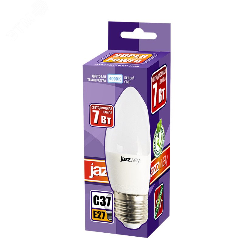Лампа светодиодная LED 7w E27 4000K свеча 230/50 Jazzway 5018914