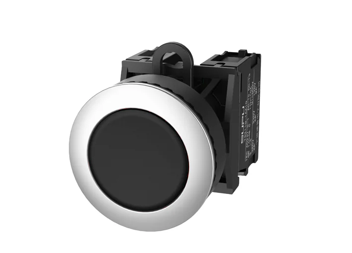 Кнопка плоская (черная) TS2520-0CL60-R20 - Кнопка круглая плоская, с блокировкой, без подсветки, утопленное алюминиевое переднее кольцо, с плавным нажатием, с контактной группой 2NO, диаметр головки кнопки 36 мм, диаметр посадочного отверстия: 22 мм, цвет