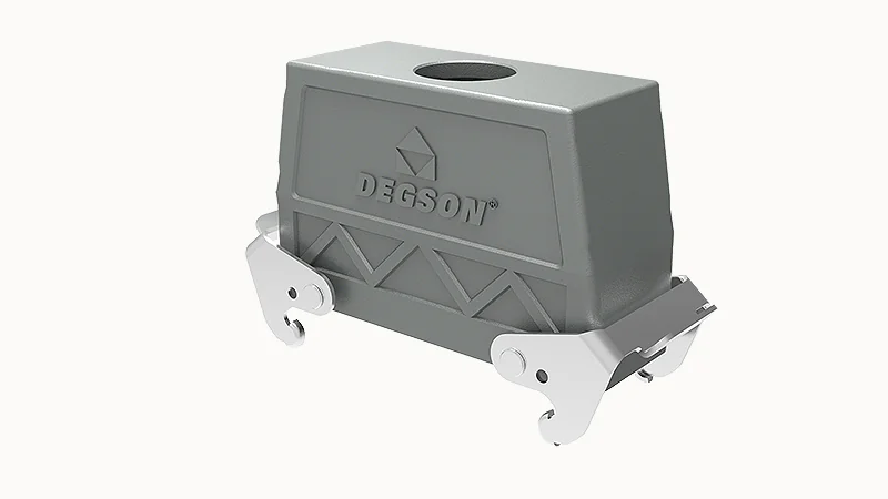 Крышка разъема D24B-TE-2L-M32 - Крышка разъема на кабель, типоразмер 24B, стандартное исполнение, без уплотнителя, 1 отверстие с резьбой для кабельных вводов M32x1,5, с верхним расположением, с двумя защелками, материал корпуса: алюминиевый сплав