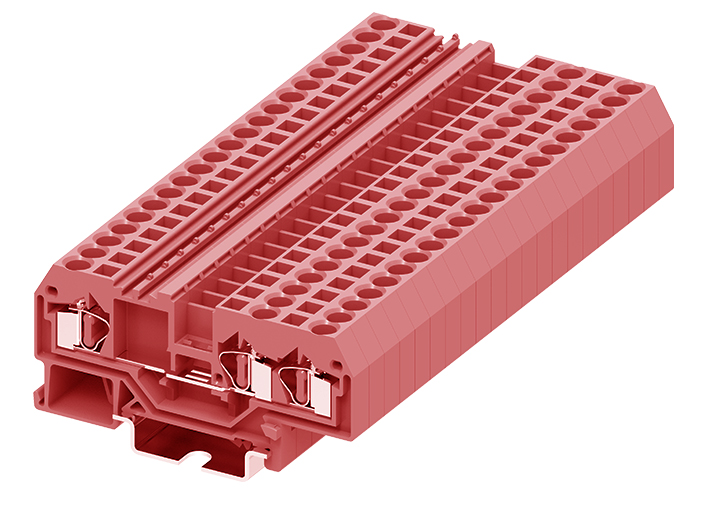 Проходная клемма 204953 - Проходная клемма, TA4-1-2, 3 точки подключения, тип фиксации провода: пружинный, номинальное сечение: 4 мм кв., 32A, 800V, ширина: 6 мм, цвет: красный, DIN 35