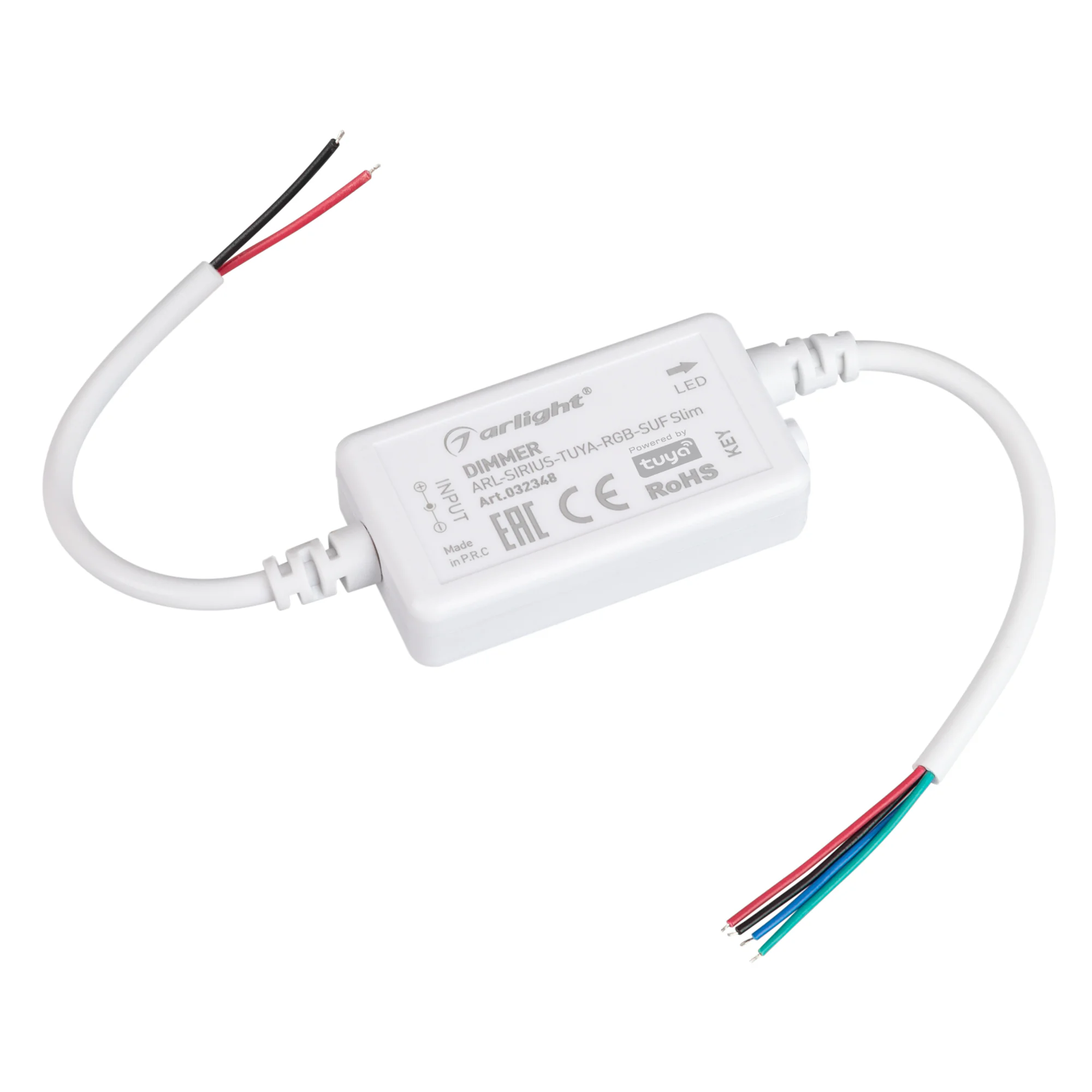 Диммер ARL-SIRIUS-TUYA-RGB-SUF Slim (12-24V, 3x2A, 2.4G) 032348 - Контроллер трёхканальный для RGB светодиодных лент. Питание/рабочее напряжение 12-24VDC, максимальный ток 2A на канал, 3 канала, максимальная мощность 72-144W. Частота ШИМ 1.95kГц, Wi-Fi 2.