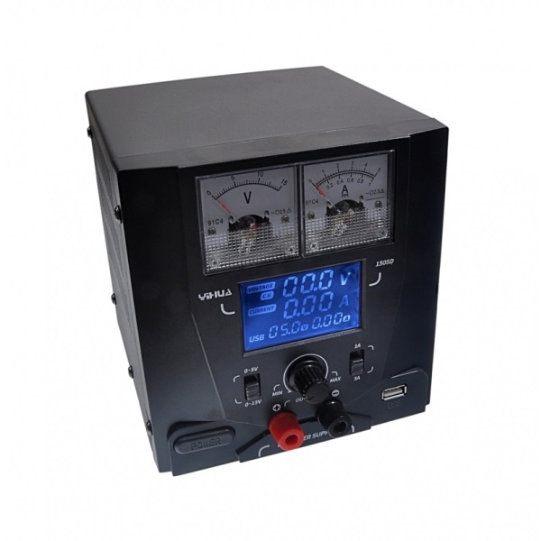 YIHUA 1505D - Блок питания лабораторный одноканальный 0-15В/5A USB