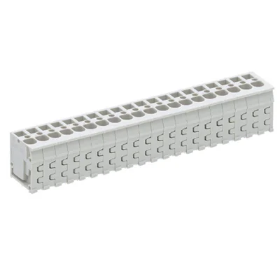 Клемма Wiecon 8158 / 20 TOP V OB - Клемма на печатную плату, подвод кабеля сверху, 20 полюсов, шаг: 5,00 мм, пружинная фиксация провода, без маркировки, 300V, 16А, цвет: серый, серия 8158 TOP V/H