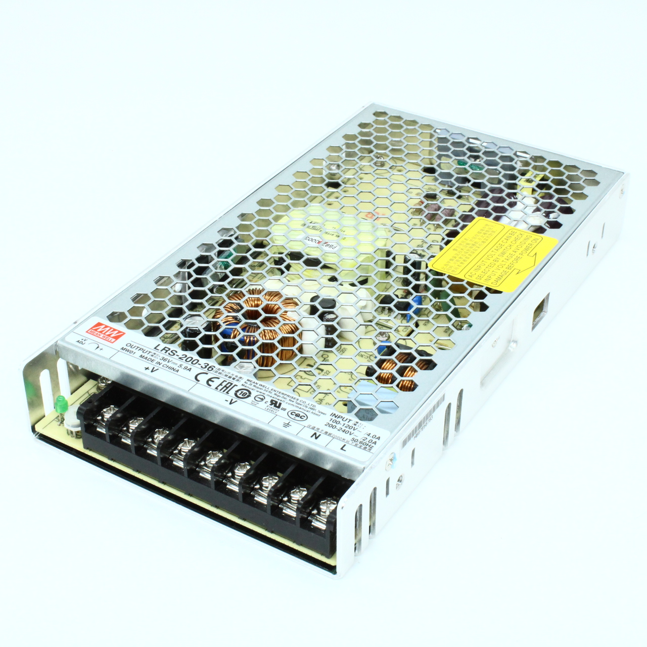 LRS-200-36 - AC-DC, 212Вт, вход 115/230В AC (переключатель), 47…63Гц, выход 36В/5.9A, рег. вых ±10%, изоляция 3750В AC, в кожухе 215х115х30мм, -25…+70°С