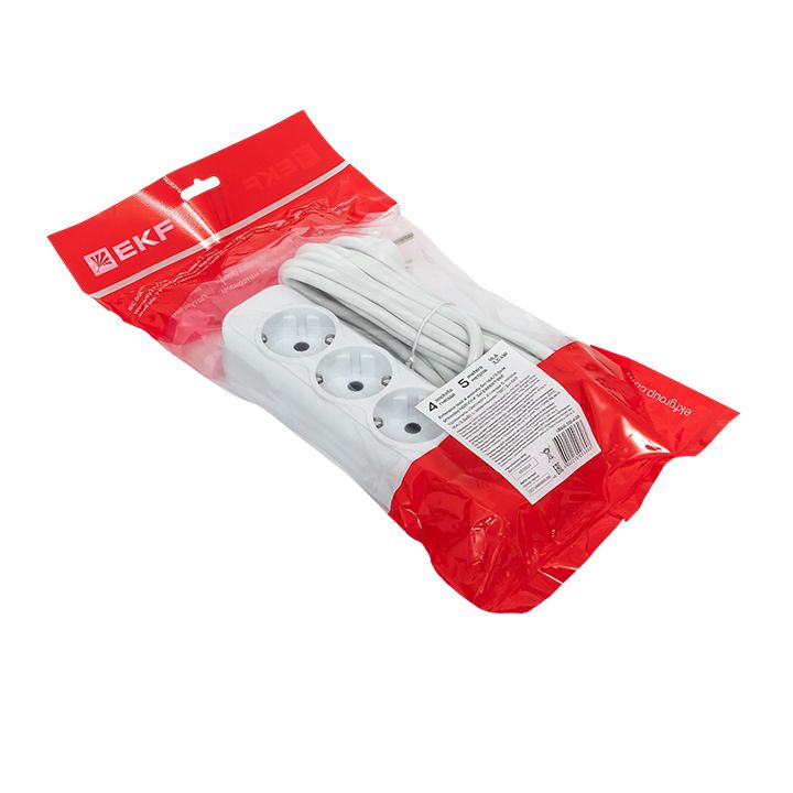 Удлинитель "Эксперт" 4 гнезда 5 метра 13А/3,0кВт с заземлением ПВС 3х1 PROxima UBA16-310-4-05