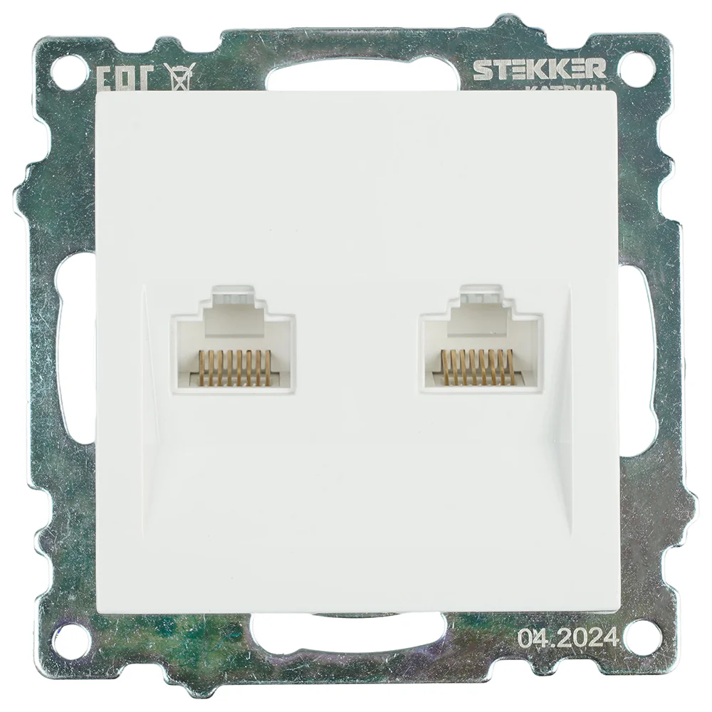 Розетка компьютерная 2-местная RJ-45 (механизм) серия Катрин белый STEKKER