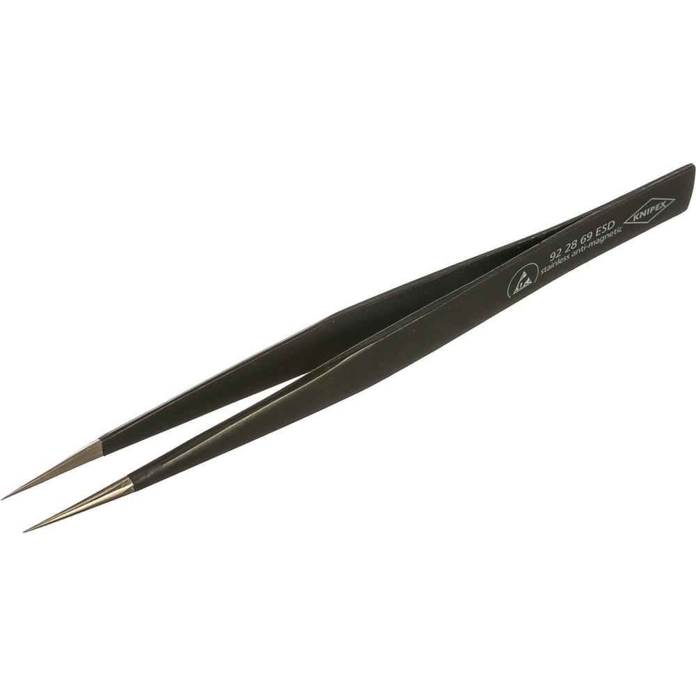 Прецизионный пинцет KN-922869ESD - Антистатический универсальный пинцет, заостренный прямой формы, нержавеющая сталь с высокоомным покрытием, длина 120мм
