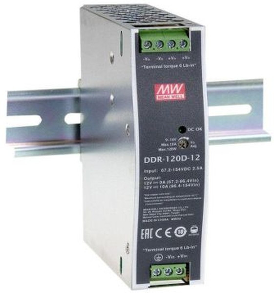 DDR-120A-48 - DC-DC, 100.8Вт, вход 9…18В DC, выход 48В/2.5А, изоляция 4000В DC, в кожухе на DIN-рейку, 32х125.2х102мм, -40...+70°С