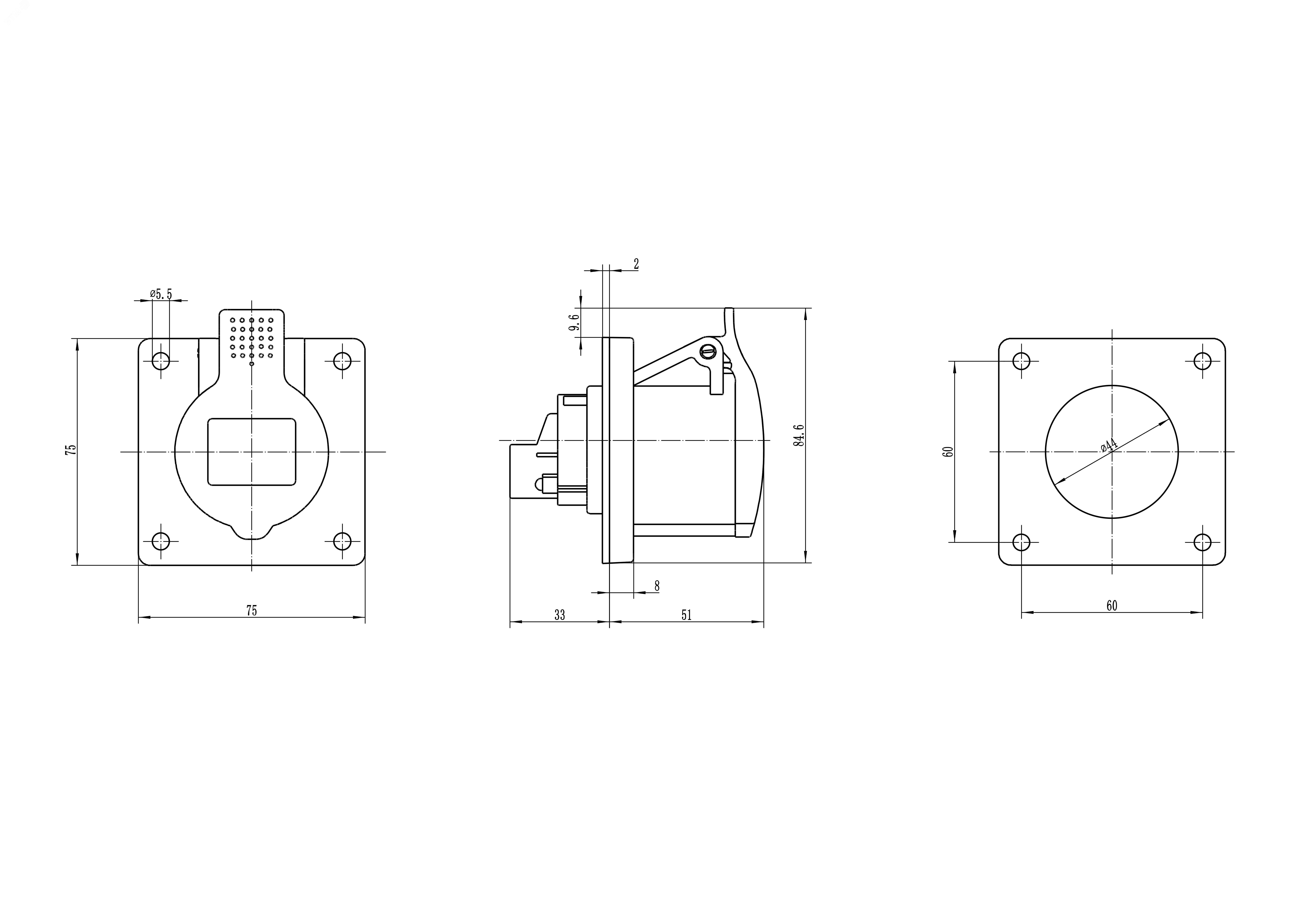 Розетка панельная IP44 16A 2P+E 230В DIS4221663