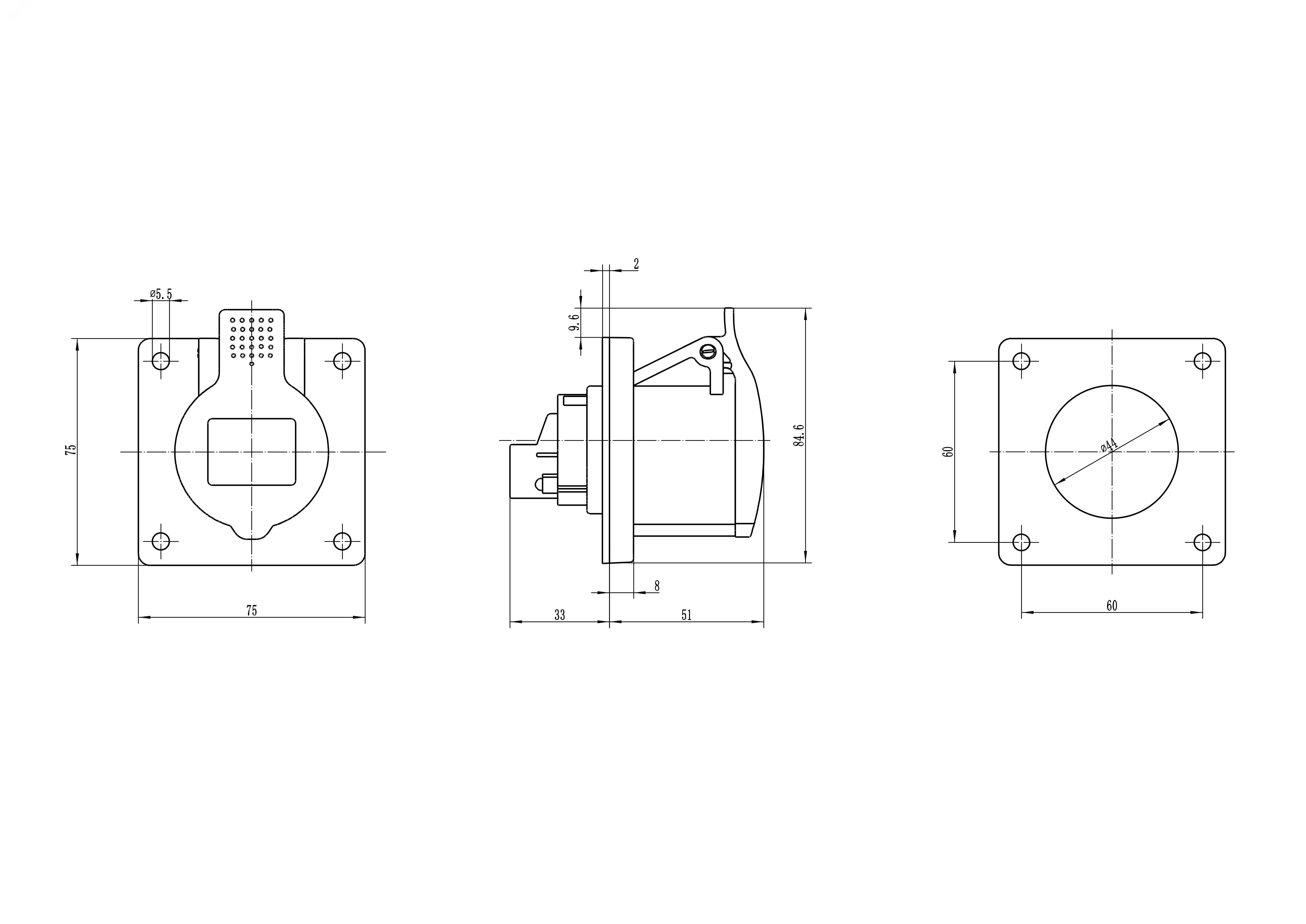 Розетка панельная IP44 16A 2P+E 230В DIS4221663