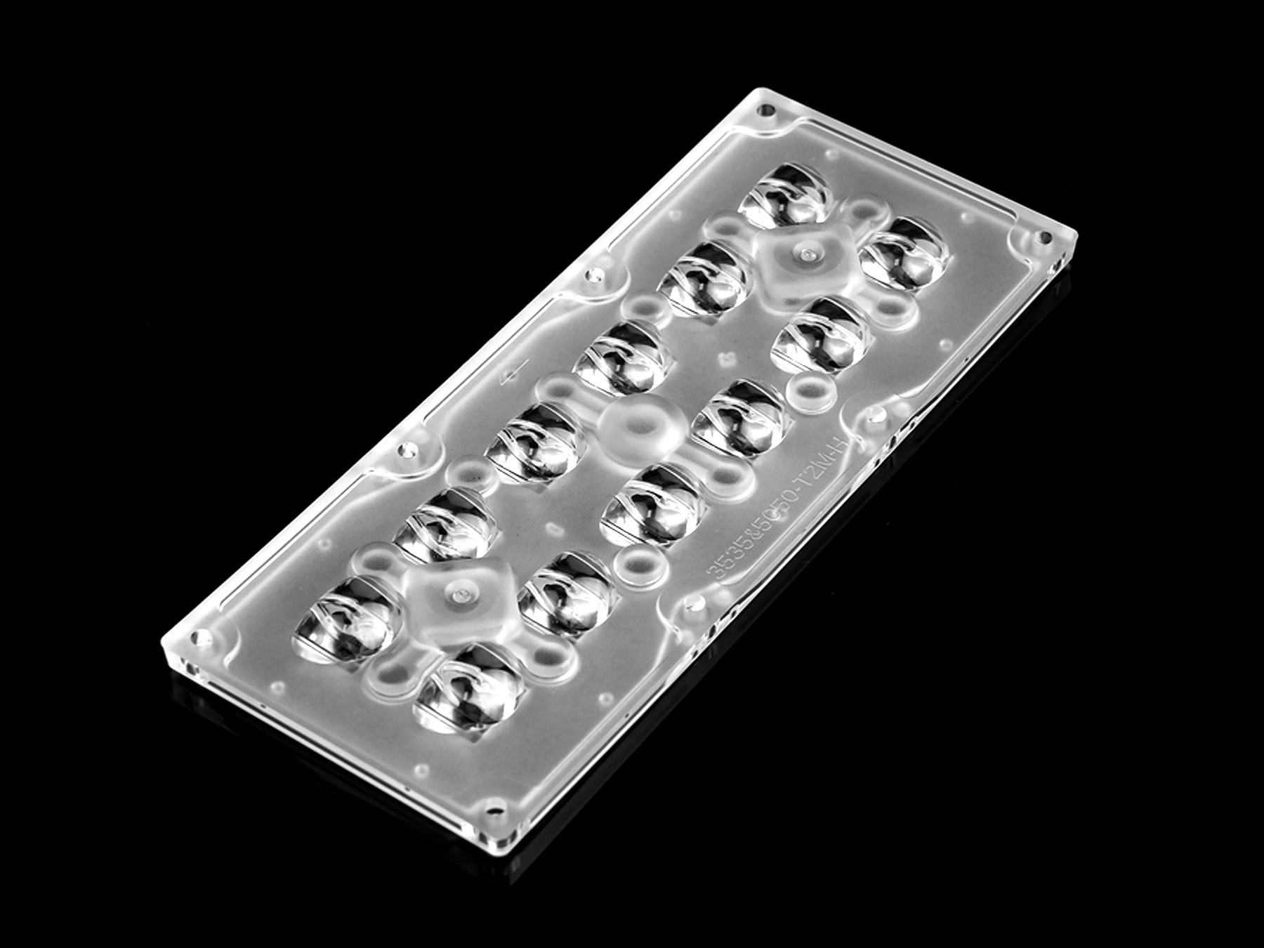 ALST173D12LEDT2WB-H - Групповая прямоугольная линза 2x6 на 12 светодиодов 3030/3535/5050, эфф=93%, диаграмма T2 горизонтальная (with backlight), 173x71.4mm   H:9,1mm, PMMA