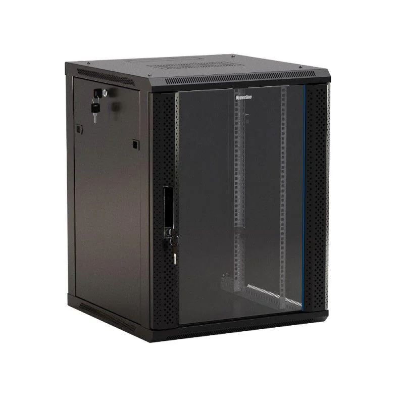 Шкаф настенный TWB-1245-GP-RAL9004 19дюйм 12U 650х600х450мм стеклян. дверь с перфорацией по бокам ручка с замком черн. разобранный 392633