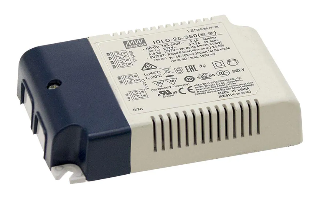 IDLC-25-700 - AC-DC, 25.2Вт, вход 90…295В AC, 47…63Гц/125…417В DC, ККМ, выход 25.2…36В/700мА, изоляция 3750В AC, в кожухе 110х75х22мм, -20…+90°С (корпус), димминг 0...10 В/ШИМ