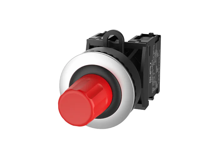 Кнопка "СТОП" (красная) TS2520-0RL10-S20 - Нажимная кнопка "СТОП", с блокировкой, без подсветки, утопленное алюминиевое переднее кольцо, с мгновенным нажатием, с контактной группой 2NO, диаметр головки кнопки 36 мм, диаметр посадочного отверстия: 22 мм, ц
