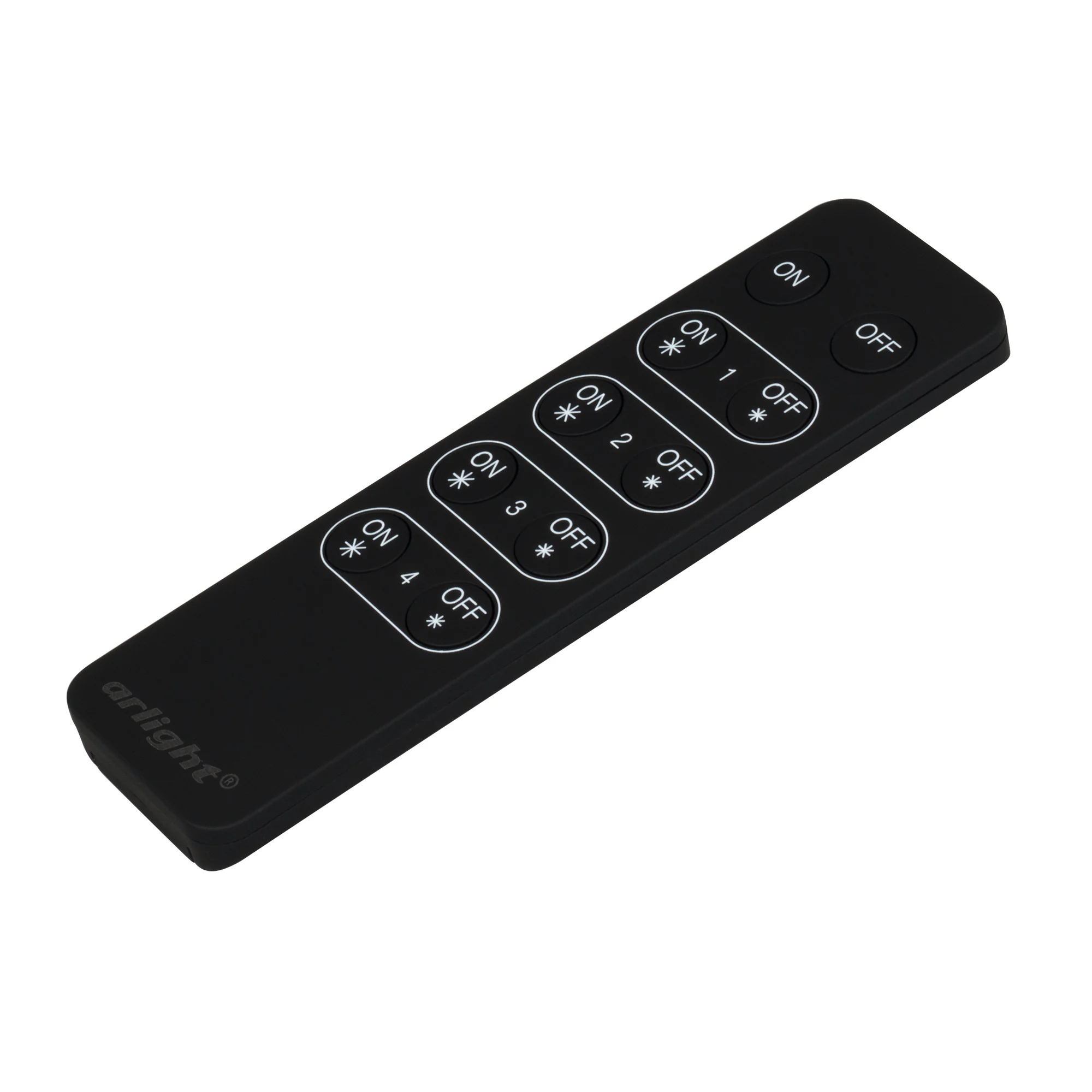 Пульт SR-2833K4 Black (диммер 4 зоны) 021057 - 10-кнопочный 4-зонный пульт управления (RF) для контроллеров серии SR-1009х. Независимое управление 4-мя различными зонами, общее выключение. Держатель в комплекте. Аналогичные по дизайну пульты в серии SMART