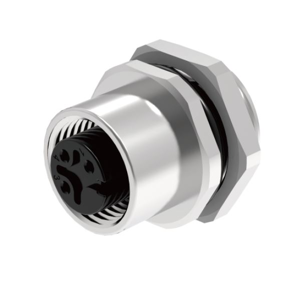 Розеточный разъем в панель M12A08C-FPSFHUS - Розеточный разъем в панель, 8 полюсов, M12, гайка сзади, вывод под пайку, A-Code, 2А, 30V, резьба на гайке PG9, резьбовое соединение: латунь, неэкранированный