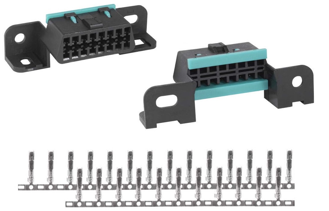 OBD-16-ST01 - Разъем диагностический ST01, OBD2-розетка, прямой с отверстиями под крепление, 16 контактов, 24 В, ABS пластик, цвет черный