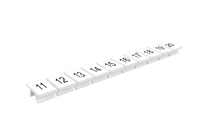 Маркировка  306801/11...20 - Маркировочные шильдики для клемм TU/TP/TC, сечением 4 мм кв., 10 шильдиков, нанесенные символы: 11…20, с горизонтальным, расположением, цвет белый